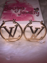 Load image into Gallery viewer, Louie Hoops Lv Hoops Louie Vuitton Hoops Gold Hoops Boujee Hoops Lv earrings Designer earrings Luxury Earrings Boujee Accessories Boujee Jewelry Boujee Earrings LV Large Gold Hoops Large Hoops Designer Hoop Earrings LV Lv lv LV hoops hoop earrings replica earrings luxury earrings Louie Hoops Lv Hoops Louie Vuitton Hoops 